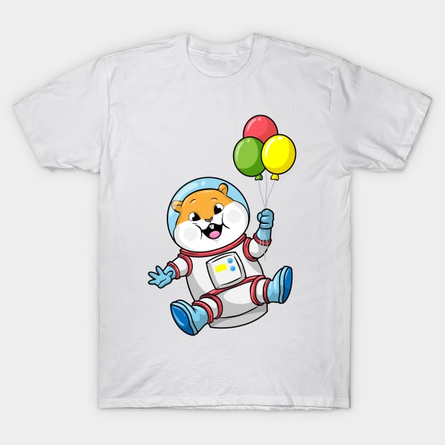 Hamster as an astronaut in costume with balloons T-Shirt by Markus Schnabel